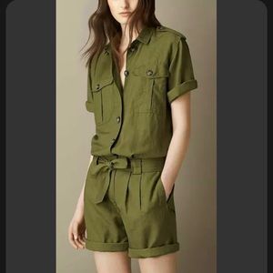 NWOT Burberry Brit Women Safari Military Romper Jumpsuit Khaki Olive Green US 10